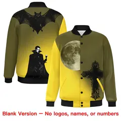 Olive Gold Black Halloween Skeleton Graffiti Varsity Jacket 8