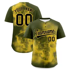 Olive Gold Black Skeleton Graffiti Quick Dry Baseball Jersey 1