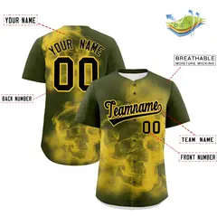 Olive Gold Black Skeleton Graffiti Quick Dry Baseball Jersey 2