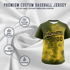 Olive Gold Black Skeleton Graffiti Quick Dry Baseball Jersey 4