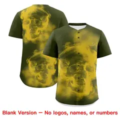 Olive Gold Black Skeleton Graffiti Quick Dry Baseball Jersey 8