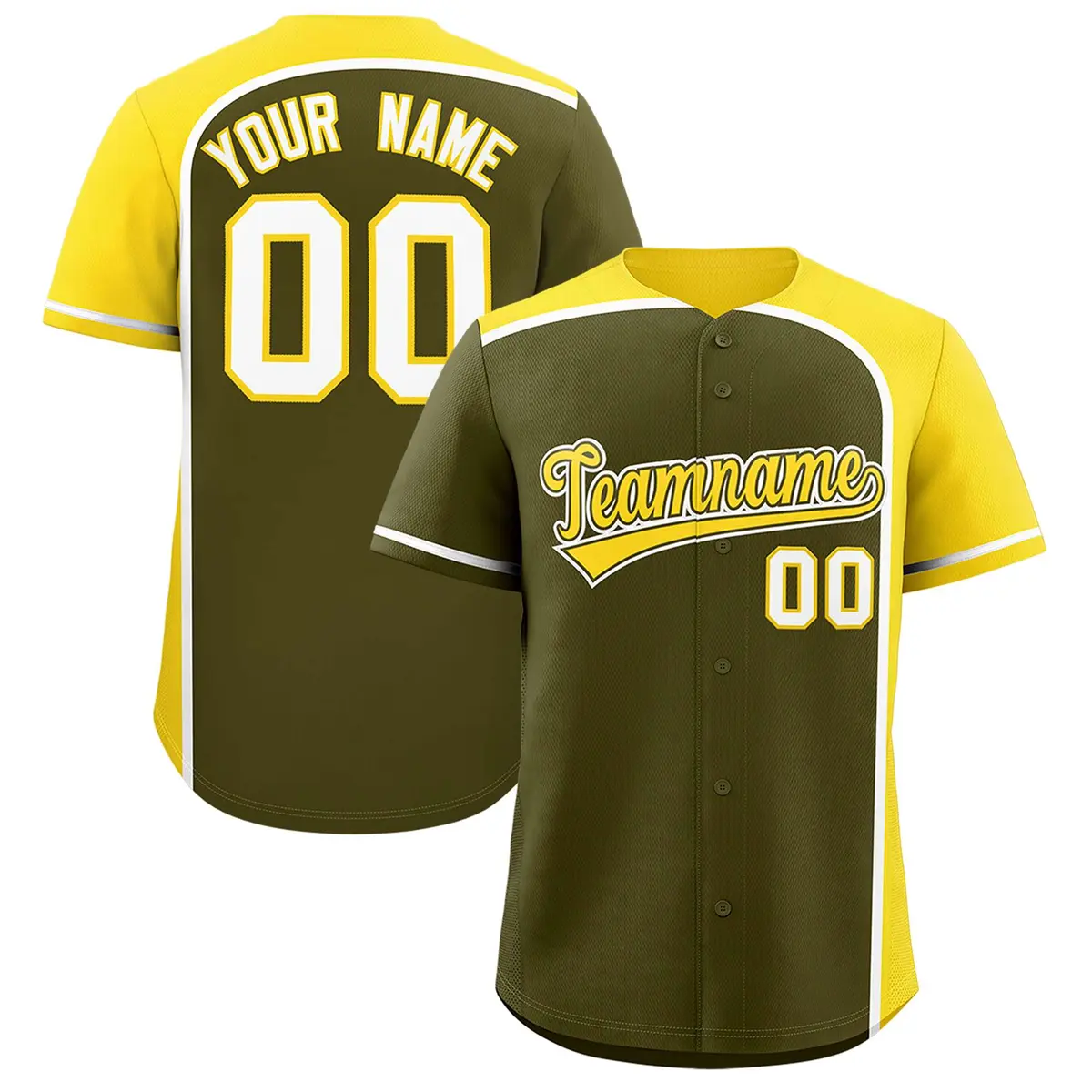 Olive Gold Color Block Authentic Baseball Jersey