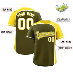 Olive Gold Color Block Authentic Baseball Jersey 2