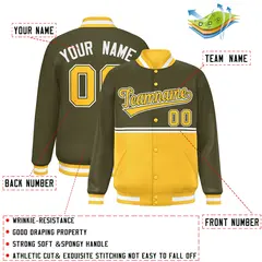 Olive Gold Color Block Varsity Full-Snap Letterman Jacket 2