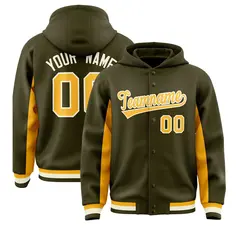 Olive Gold Color Block Varsity Letterman Hoodie Jacket 1