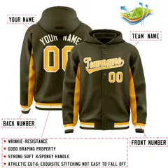 Olive Gold Color Block Varsity Letterman Hoodie Jacket 4