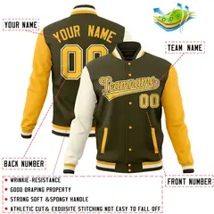 Olive Gold-Cream Raglan Full-Snap Varsity Letterman Jacket 4
