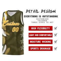 Olive Gold Feather Graffiti Pattern Basketball Jersey 2