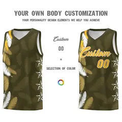 Olive Gold Feather Graffiti Pattern Basketball Jersey 3