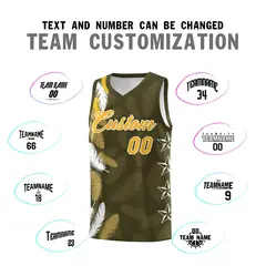 Olive Gold Feather Graffiti Pattern Basketball Jersey 4