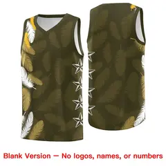 Olive Gold Feather Graffiti Pattern Basketball Jersey 6