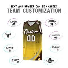 Olive Gold Gradient Star Graffiti Pattern Basketball Jersey 3