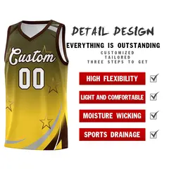 Olive Gold Gradient Star Graffiti Pattern Basketball Jersey 4