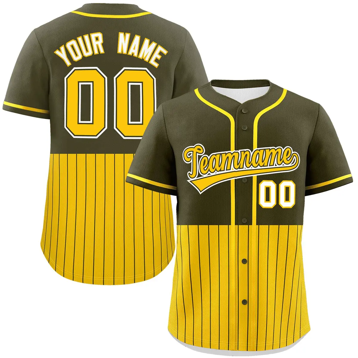 Olive Gold Half Stripe Authentic Baseball Jersey