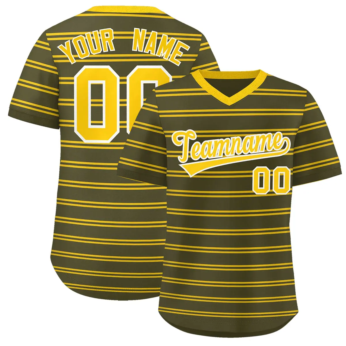 Olive Gold Horizontal Stripe Pullover Baseball Jersey