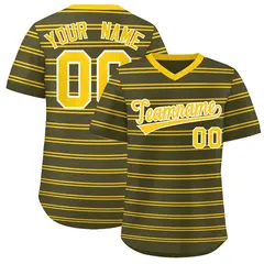 Olive Gold Horizontal Stripe Pullover Baseball Jersey 1