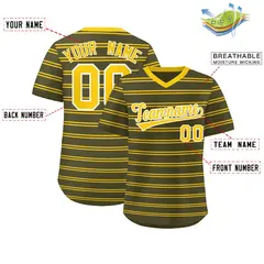 Olive Gold Horizontal Stripe Pullover Baseball Jersey 2