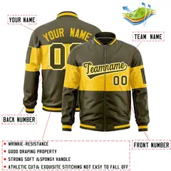 Olive Gold-Olive Color Block Full-Zip Varsity Letterman Bomber Jacket 2