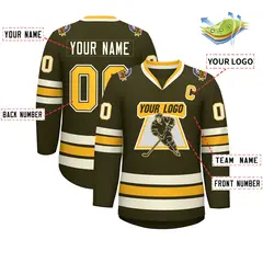 Olive Gold Olive-Khaki Classic Hockey Jersey 2
