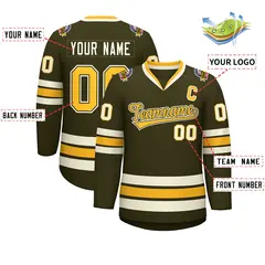 Olive Gold Olive-Khaki Classic Hockey Jersey 2