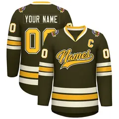Olive Gold Olive-Khaki Classic Hockey Jersey 1