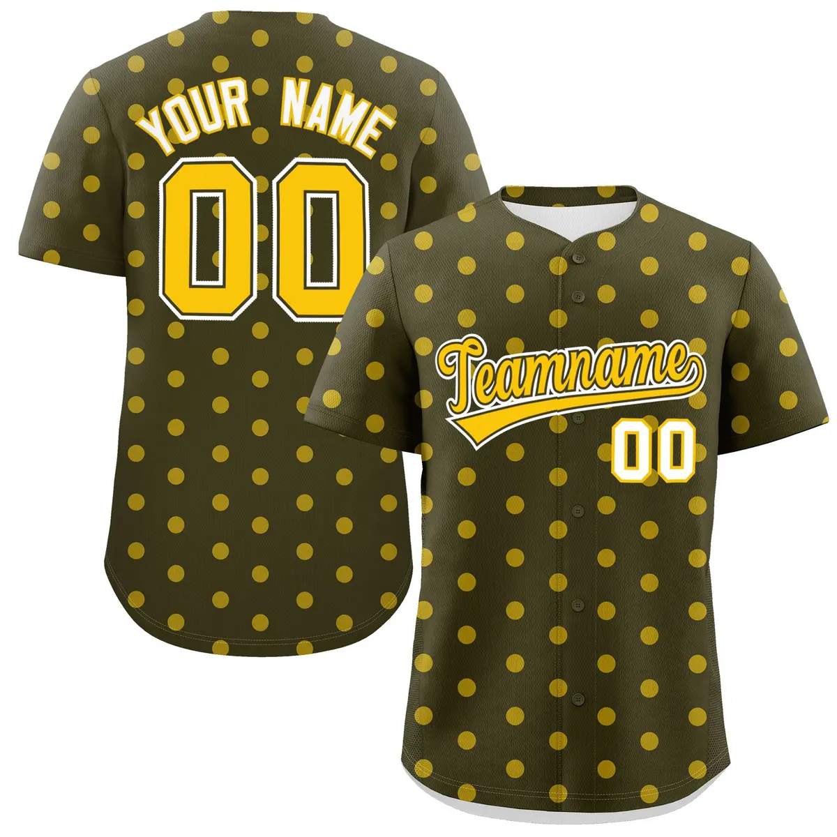 Olive Gold Polka Dot Graffiti Authentic Baseball Jersey
