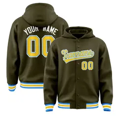 Olive Gold-Powder Blue Varsity Letterman Hoodie Jacket 1