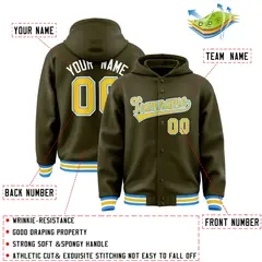 Olive Gold-Powder Blue Varsity Letterman Hoodie Jacket 4