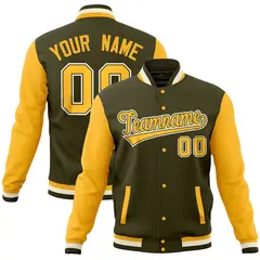 Olive Gold Raglan Full-Snap Varsity Letterman Jacket 1