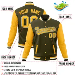 Olive Gold Raglan Full-Snap Varsity Letterman Jacket 4