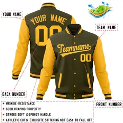 Olive Gold Raglan Full-Snap Varsity Letterman Jacket 4