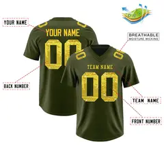 Olive Gold Sequin Lettering Football Jersey 2