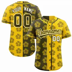 Olive Gold Split Flower Graffiti Authentic Baseball Jersey 1