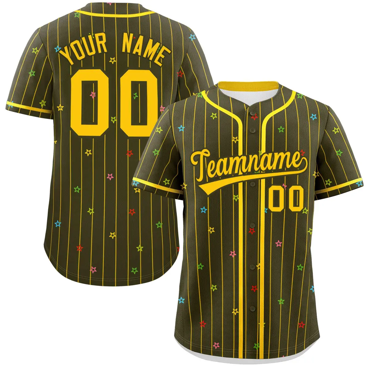 Olive Gold Stripe Star Pattern Authentic Baseball Jersey