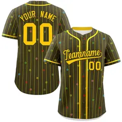 Olive Gold Stripe Star Pattern Authentic Baseball Jersey 1