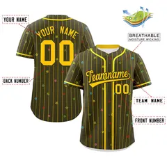 Olive Gold Stripe Star Pattern Authentic Baseball Jersey 2