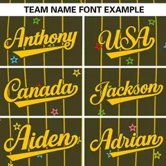 Olive Gold Stripe Star Pattern Authentic Baseball Jersey 3