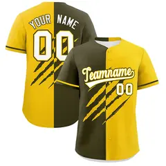 Olive Gold Tiger Claw Scratch Split Baseball Jersey 1
