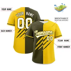Olive Gold Tiger Claw Scratch Split Baseball Jersey 2
