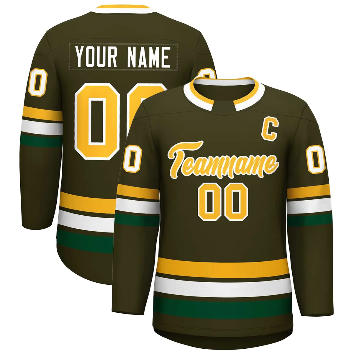 Olive Gold-White Classic Style Hockey Jersey