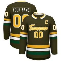 Olive Gold-White Classic Style Hockey Jersey