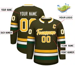 Olive Gold-White Classic Style Hockey Jersey 2