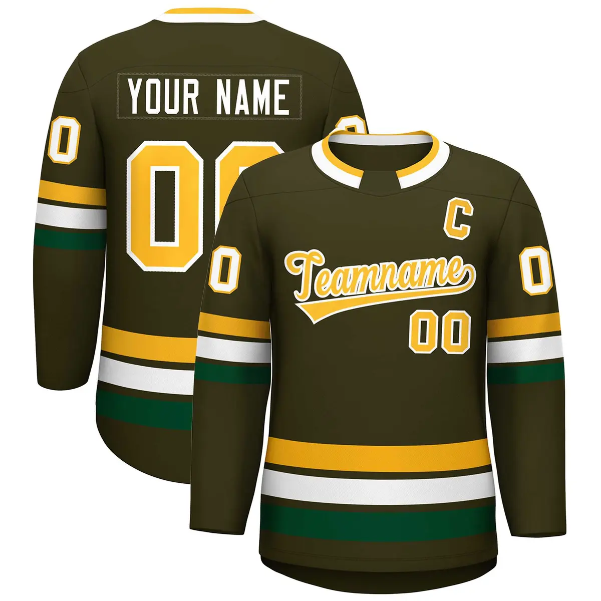 Olive Gold-White Classic Style Hockey Jersey