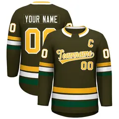 Olive Gold-White Classic Style Hockey Jersey