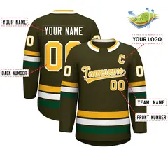Olive Gold-White Classic Style Hockey Jersey 2