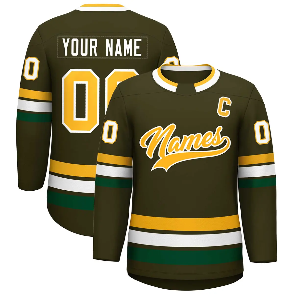 Olive Gold-White Classic Style Hockey Jersey