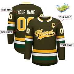Olive Gold-White Classic Style Hockey Jersey 2