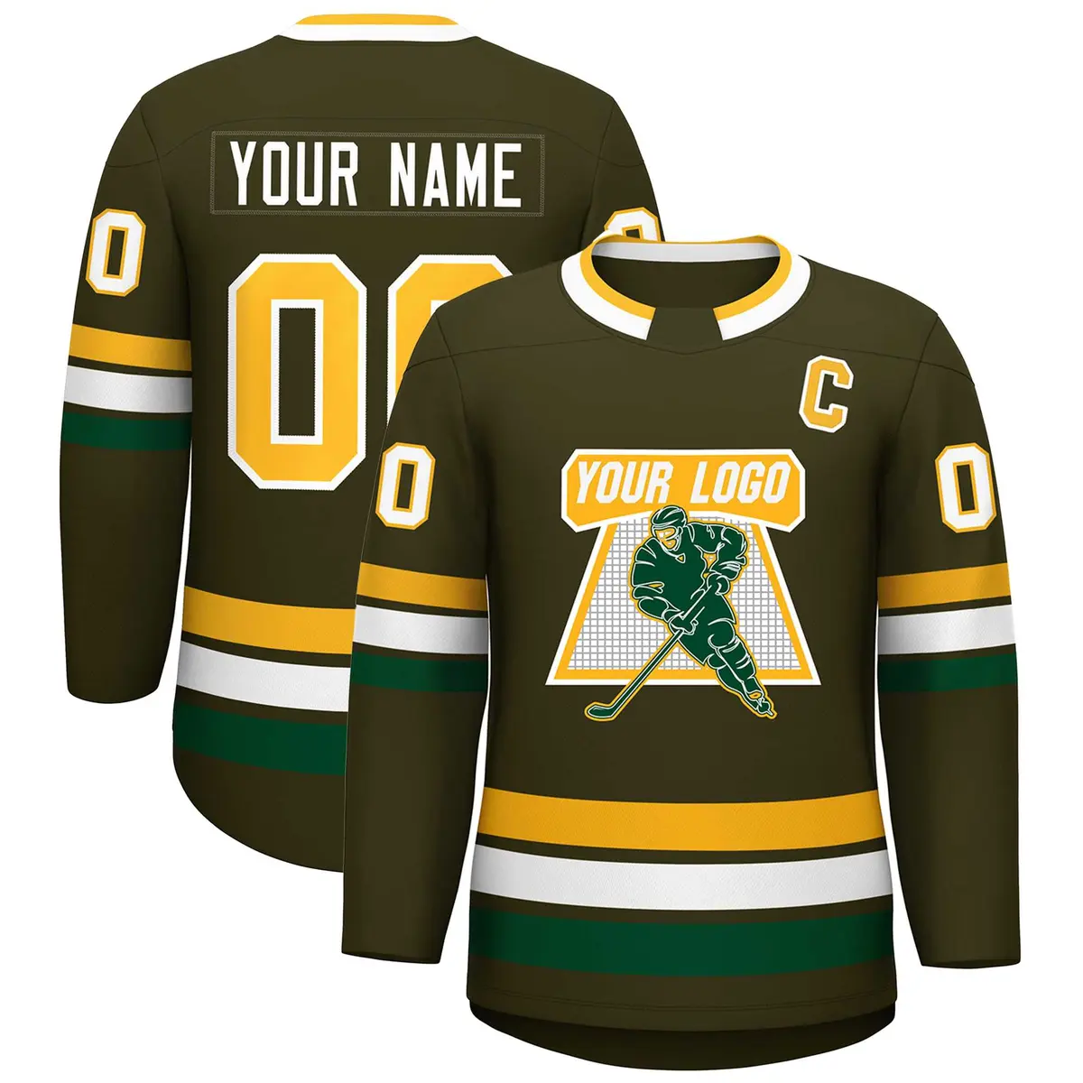 Olive Gold-White Classic Style Hockey Jersey