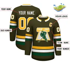 Olive Gold-White Classic Style Hockey Jersey 2