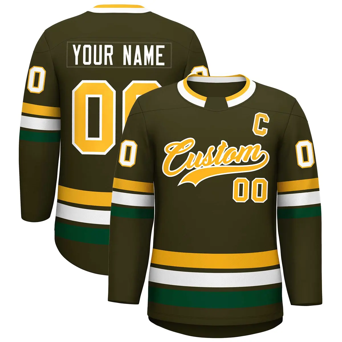 Olive Gold-White Classic Style Hockey Jersey